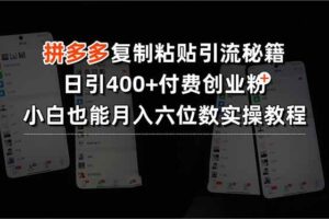 （15613期）拼多多复制粘贴引流秘籍，日引400+付费创业粉，小白也能月入六位数实操…