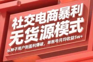 （15951期）社交电商暴利无货源模式：从种子用户到盈利爆破，单账号月均收益5w+