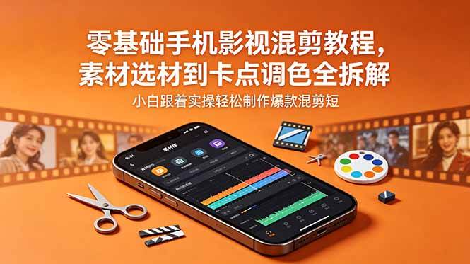（18750期）零基础手机影视混剪教程，素材选材到卡点调色全拆解，小白跟着实操轻松制作爆款混剪短片