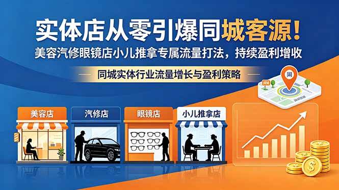 （18592期）实体店从零引爆同城客源！美容汽修眼镜店小儿推拿专属流量打法，持续盈利增收