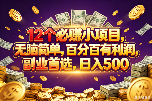 （18976期）12个必赚的小项目，百分百赚元子，无脑简单，副业首选，日入500+